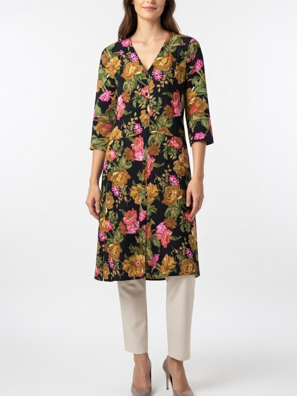 VTG Carol Anderson Floral Dress Black Midi Sz 12 Cottagecore Prairie Romantic - Picture 1 of 5